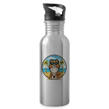English Shepherd Dog Breed Cartoon Sunglass Beach - Water bottle with straw - silver - Right