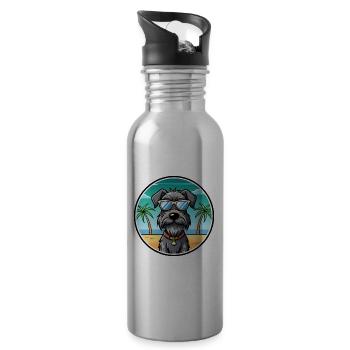 Deutscher Drahthaar Vorstehhund Rasse Cartoon Strand - Trinkflasche mit integriertem Trinkhalm - Lightsilver - Rechts