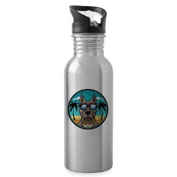 Deutsche Dogge Hunderasse Cartoon Sonnenbrille Strand - Trinkflasche mit integriertem Trinkhalm - Lightsilver - Rechts