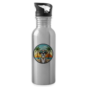 French Gascony Pointer Dog Breed Cartoon Beach - Water bottle with straw - silver - Right