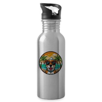Mountain Cur Dog Breed Cartoon Sunglasses Beach - Water bottle with straw - silver - Right