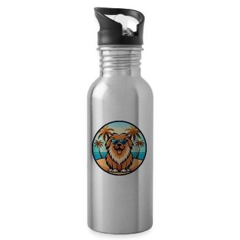 Leonberger Dog Breed Cartoon Sunglasses Beach - Water bottle with straw - silver - Right