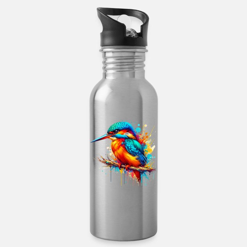 Eisvogel - Trinkflasche mit integriertem Trinkhalm - Lightsilver