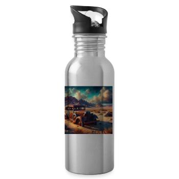 Oldtimer Wrack in der Wüste 2 - Trinkflasche mit integriertem Trinkhalm - Lightsilver - Rechts