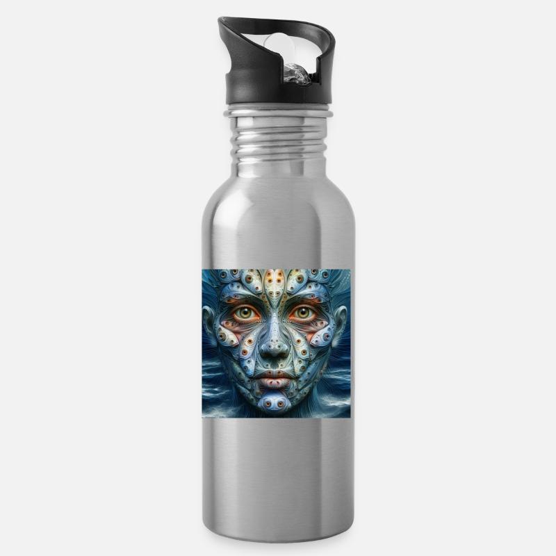 Face with fish eyes - Water bottle with straw - silver