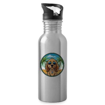 Norfolk Spaniel Dog Breed Cartoon Sunglasses Beach - Water bottle with straw - silver - Right