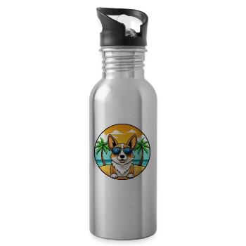 Pembroke Welsh Corgi Hunderasse Cartoon Sonnenbrille - Trinkflasche mit integriertem Trinkhalm - Lightsilver - Rechts