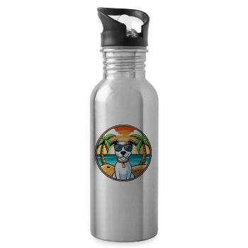Parson Russell Terrier Dog Breed Cartoon Beach - Water bottle with straw - silver - Right