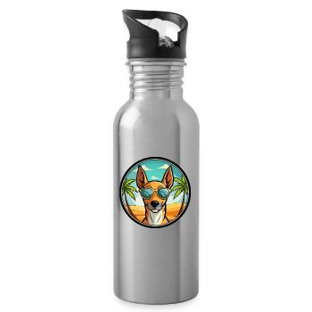 Podenco Ibicenco Chien Race Dessin Animé Lunettes De Soleil Plage - Gourde avec paille intégrée - argent clair - Droite