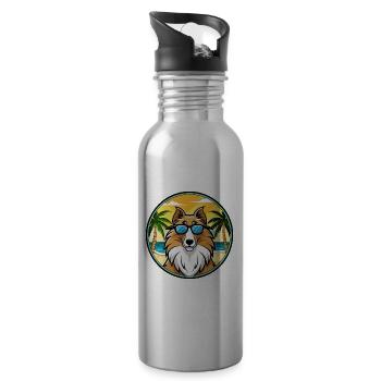Rough Collie Dog Breed Cartoon Sunglasses Beach - Water bottle with straw - silver - Right