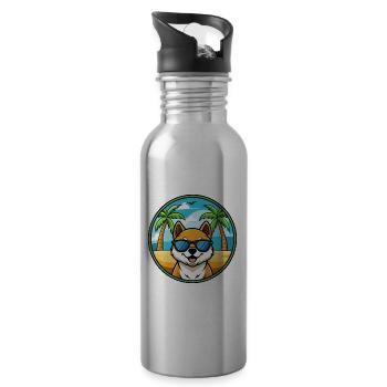 Shikoku Dog Breed Cartoon Sunglasses Beach - Water bottle with straw - silver - Right
