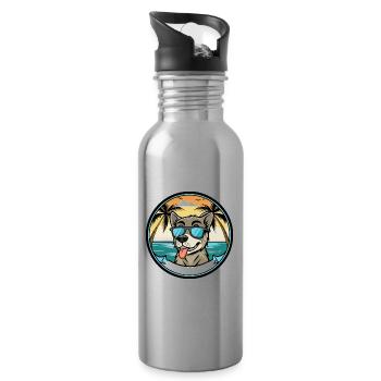 Stephens Cur Dog Breed Cartoon Sunglasses Beach - Water bottle with straw - silver - Right