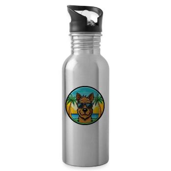 Welsh Terrier Dog Breed Cartoon Sunglasses Beach - Water bottle with straw - silver - Right
