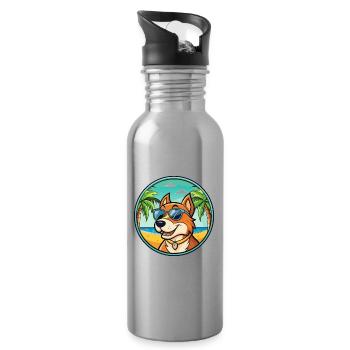 Taigan Dog Breed Cartoon Sunglasses Beach - Water bottle with straw - silver - Right
