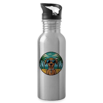 Vizsla Dog Breed Cartoon Sunglasses Beach - Water bottle with straw - silver - Right