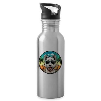 West Highland Terrier Dog Breed Cartoon Sunglasses - Water bottle with straw - silver - Right