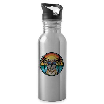 Alpine Mastiff Dog Breed Cartoon Sunglasses Beach - Water bottle with straw - silver - Right