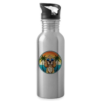 Cocker américain Spaniel Race de chien Cartoon Beach - Gourde avec paille intégrée - argent clair - Droite