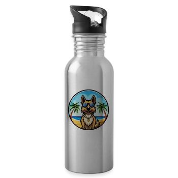 Bohemian Shepherd Dog Breed Cartoon Sunglass Beach - Water bottle with straw - silver - Right
