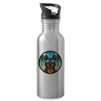Beauceron Chien Race Dessin Animé Lunettes De Soleil Plage - Gourde avec paille intégrée - argent clair - Droite