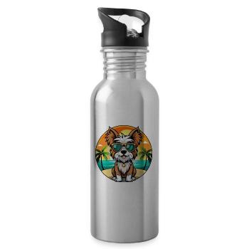 Biewer Terrier Dog Breed Cartoon Sunglasses Beach - Water bottle with straw - silver - Right