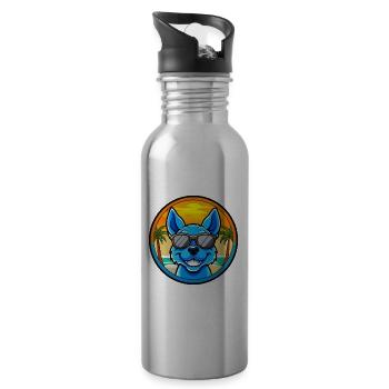 Blue Heeler Dog Breed Cartoon Sunglasses Beach - Water bottle with straw - silver - Right