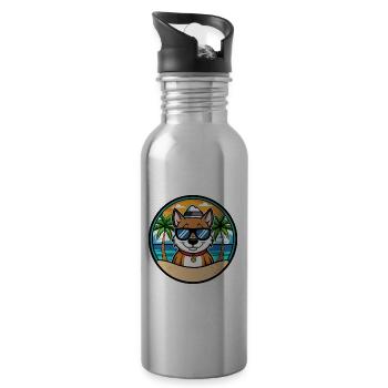 Cao De Seo Miguel Dog Breed Cartoon Beach - Water bottle with straw - silver - Right