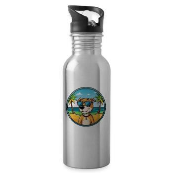 Auvergne Pointing Dog Breed Cartoon Sunglass Beach - Water bottle with straw - silver - Right