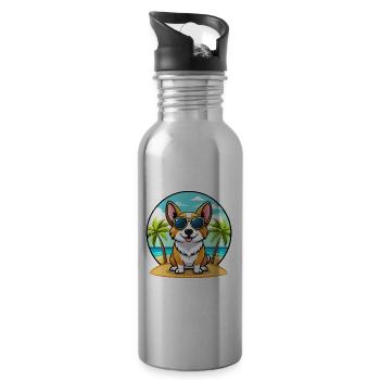 Cardigan Welsh Corgi Dog Breed Cartoon Sunglasses - Water bottle with straw - silver - Right