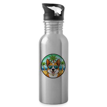 Corgi Dog Breed Cartoon Sunglasses Beach - Water bottle with straw - silver - Right