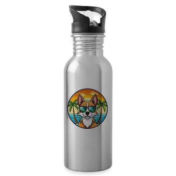 Chilean Fox Terrier Dog Breed Cartoon Sunglasses - Water bottle with straw - silver - Right