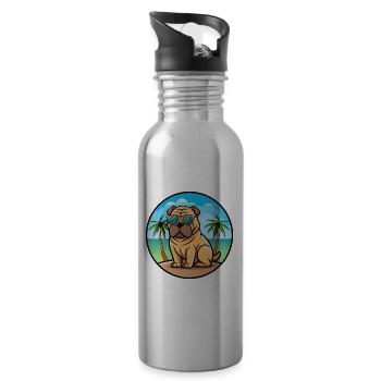 Chinois Shar Pei Chien Race Dessin Animé Lunettes De Soleil Plage - Gourde avec paille intégrée - argent clair - Droite