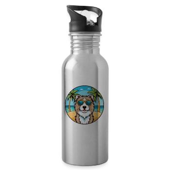 Katalanische Schäferhundrasse Cartoon Sonnenbrille Strand - Trinkflasche mit integriertem Trinkhalm - Lightsilver - Rechts