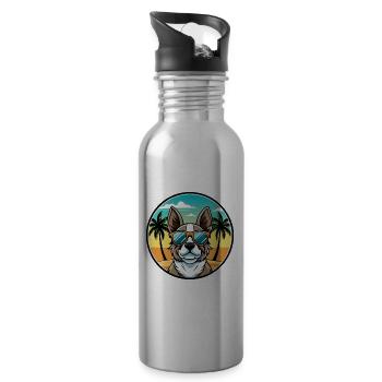 French Spaniel Dog Breed Cartoon Sunglasses Beach - Water bottle with straw - silver - Right