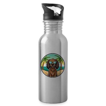German Longhaired Pointer Dog Breed Cartoon Beach - Water bottle with straw - silver - Right