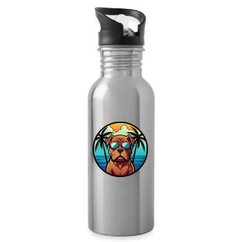 French Bordeaux Mastiff Dog Breed Cartoon Beach - Water bottle with straw - silver - Right