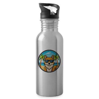 Finnischer Spitz Hund Rasse Cartoon Sonnenbrille Strand - Trinkflasche mit integriertem Trinkhalm - Lightsilver - Rechts