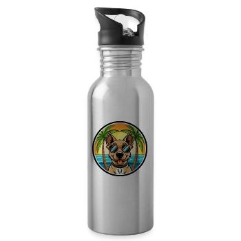 Deutscher Jagdterrier Hunderasse Cartoon Beach - Trinkflasche mit integriertem Trinkhalm - Lightsilver - Rechts