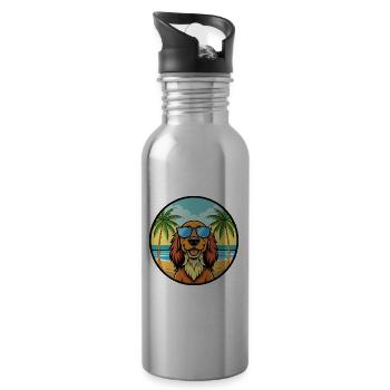 Gordon Setter Dog Breed Cartoon Sunglasses Beach - Water bottle with straw - silver - Right