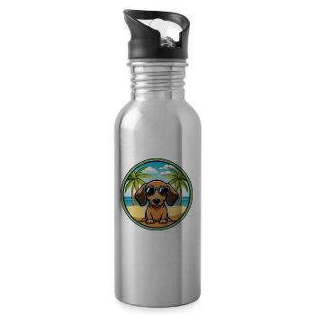 Miniatur Dackel Hund Rasse Cartoon Sonnenbrille - Trinkflasche mit integriertem Trinkhalm - Lightsilver - Rechts