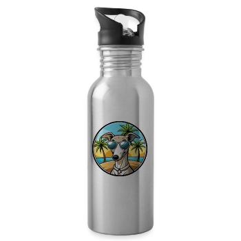 Italian Greyhound Dog Breed Cartoon Sunglass Beach - Water bottle with straw - silver - Right