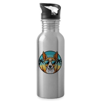 Ibizan Hound Dog Breed Cartoon Sunglasses Beach - Water bottle with straw - silver - Right