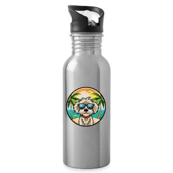 Maltipoo Hunderasse Cartoon Sonnenbrille Strand - Trinkflasche mit integriertem Trinkhalm - Lightsilver - Rechts