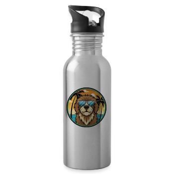 Newfoundland Dog Breed Cartoon Sunglasses Beach - Water bottle with straw - silver - Right