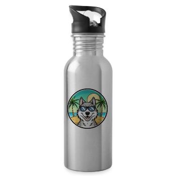 Northern Inuit Dog Breed Cartoon Sunglasses Beach - Water bottle with straw - silver - Right