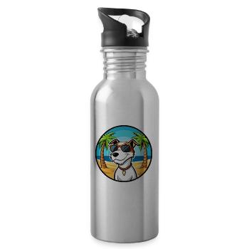 Parson Russell Terrier Dog Breed Cartoon Beach - Water bottle with straw - silver - Right
