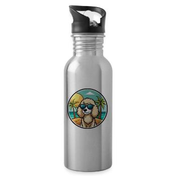 Poodle Dog Breed Cartoon Sunglasses Beach - Water bottle with straw - silver - Right