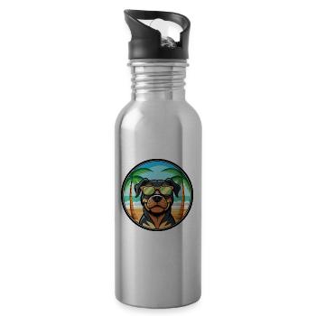 Rottweiler Hund Rasse Cartoon Sonnenbrille Strand - Trinkflasche mit integriertem Trinkhalm - Lightsilver - Rechts