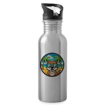 Taigan Dog Breed Cartoon Sunglasses Beach - Water bottle with straw - silver - Right