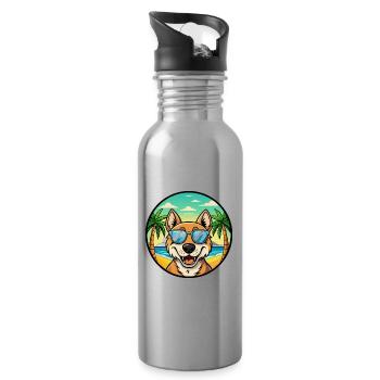 Russian Hound Dog Breed Cartoon Sunglasses Beach - Water bottle with straw - silver - Right